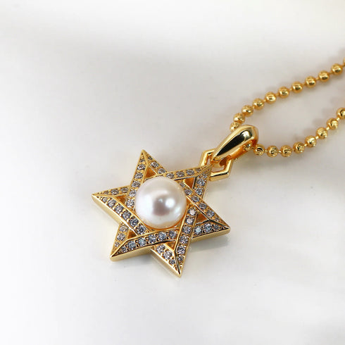 Hexangular Star Pearl Pendant Gold Necklace - Trendy & Versatile